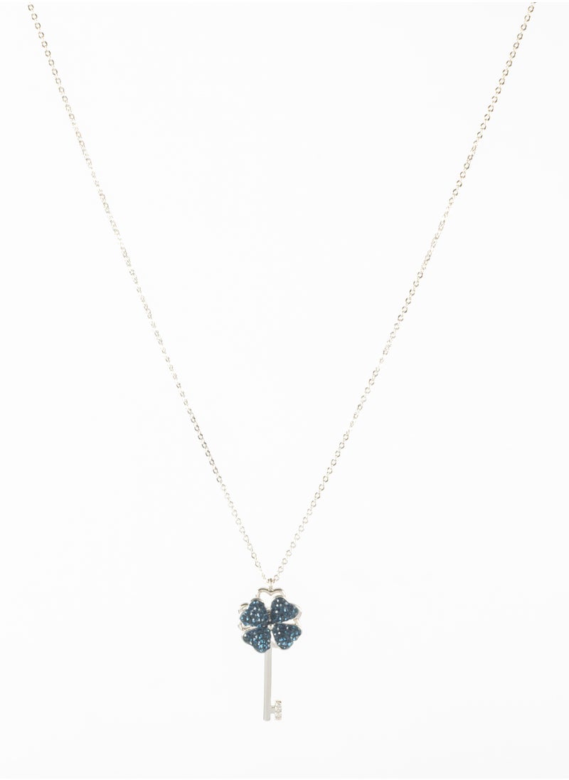 The Black Pearl Accessories - Stainless Steel Necklace Silver with a Blue Zirconic Key Pendant - Image 1