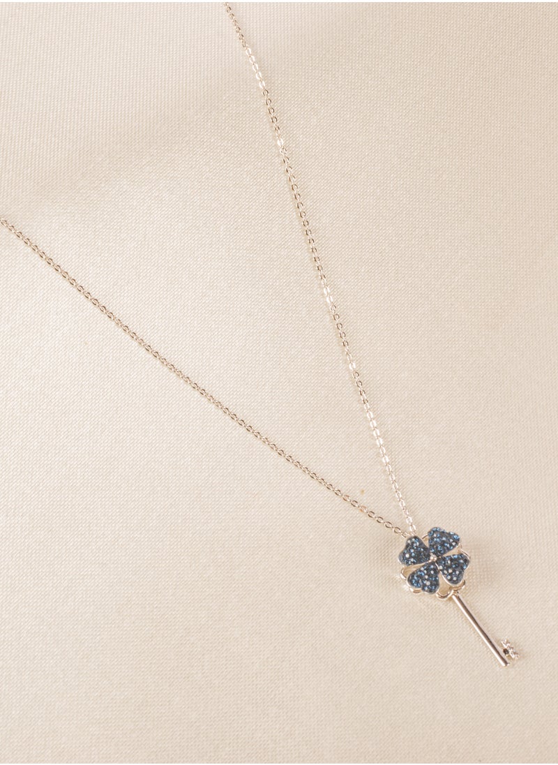 The Black Pearl Accessories - Stainless Steel Necklace Silver with a Blue Zirconic Key Pendant - Image 1