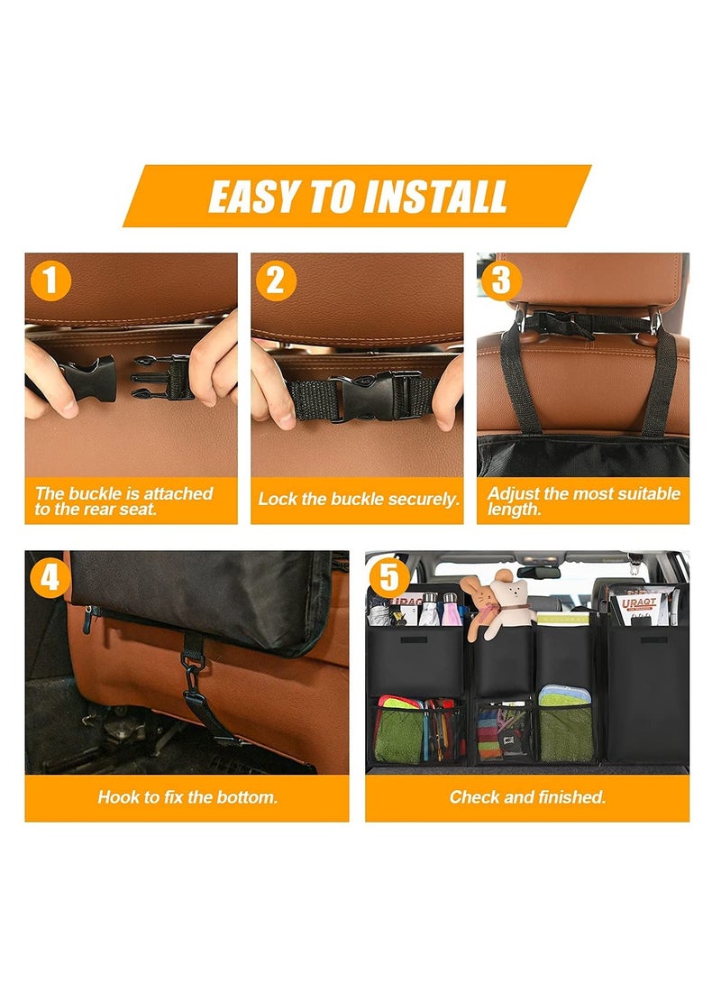 Excefore Car Boot Organiser, Car Trunk Tidy Organiser Bag, Detachable MultiPocket Car Organiser Seat Back Protectors With Zipper, WaterProof Durable Foldable Children's Travel Storage Bag, 101 x 46 cm - Image 4