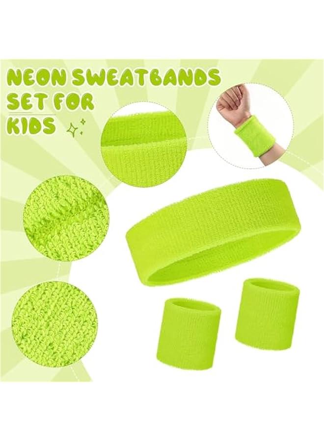 36 Pcs Neon Sweatbands Set for Kids 24 Pcs Sports Wristbands 12 Football Tennis Headbands Neon Colorful Kids Sports Sweat Band for 80s Glow Party Basketball School Supplies(Neon) - Image 5