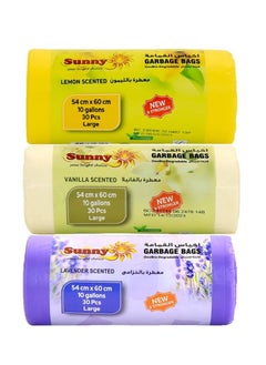 Sunny Your Bright Choice Scented Garbage Bags Combo Vanilla, Lemon, Lavender 10 Gallons 54cm x 60cm (30 x 3) 90 Pieces OXO-Biodegradable  - Image 1