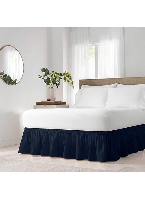 Easyfit Solid Elastic Wrap Around Bed Skirt Easy On Off Dust Ruffle 18 Inch Drop Twin Full Navy
