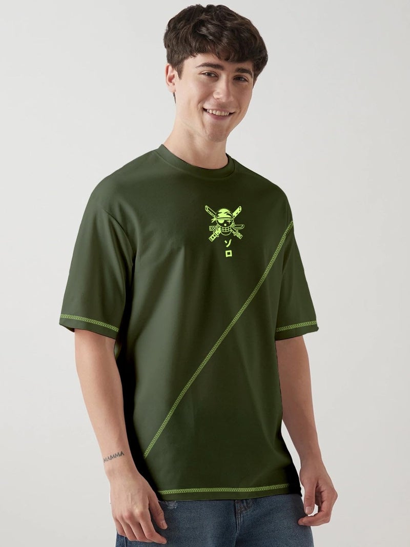 crazymonk Zoro X King of Hell Oversized T-Shirt - Olive Green - M - Image 2
