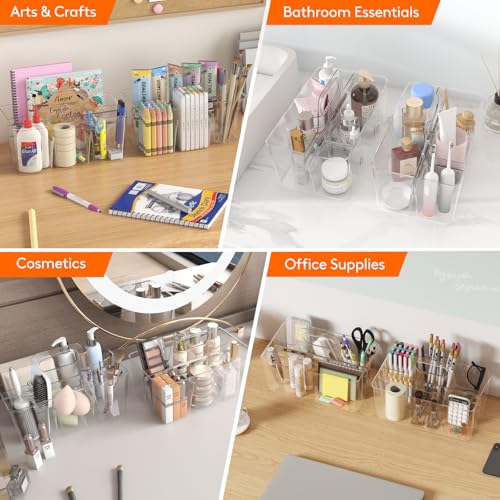 Lifewit 2-Pack Plastic Divided Caddy Organizer with Handle, Portable Art Supply Storage Organizer for Craft Supplies, Cosmetics, Holds Pencil, Crayon, Brushes, Hair Product, Dorm Shower Caddy, Clear - Image 4