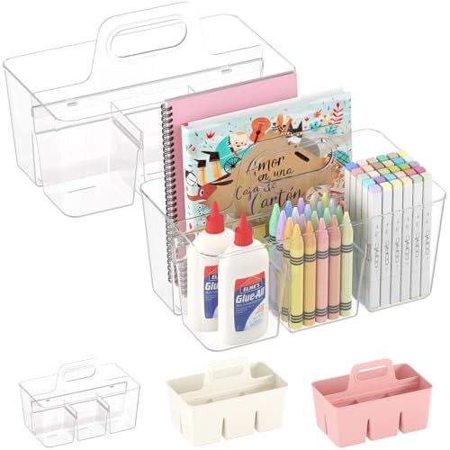 Lifewit 2-Pack Plastic Divided Caddy Organizer with Handle, Portable Art Supply Storage Organizer for Craft Supplies, Cosmetics, Holds Pencil, Crayon, Brushes, Hair Product, Dorm Shower Caddy, Clear - Image 1