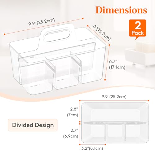 Lifewit 2-Pack Plastic Divided Caddy Organizer with Handle, Portable Art Supply Storage Organizer for Craft Supplies, Cosmetics, Holds Pencil, Crayon, Brushes, Hair Product, Dorm Shower Caddy, Clear - Image 3