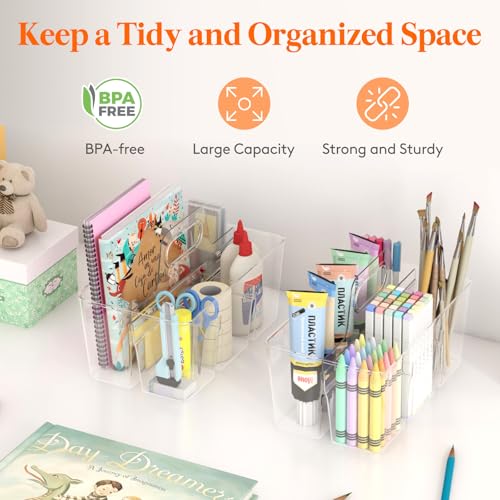 Lifewit 2-Pack Plastic Divided Caddy Organizer with Handle, Portable Art Supply Storage Organizer for Craft Supplies, Cosmetics, Holds Pencil, Crayon, Brushes, Hair Product, Dorm Shower Caddy, Clear - Image 2