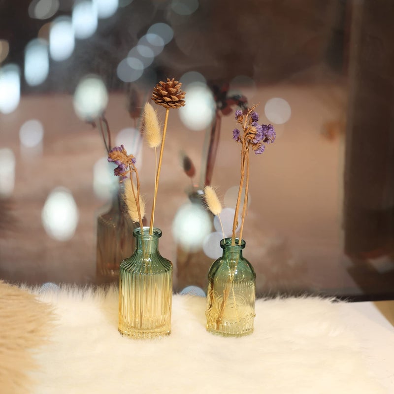 Joeyan Small Embossed Glass Bud Vase Set of 3,Green and Amber Colored Rustic Decorative Vase for Single Flower and Dry Flowers - Image 5