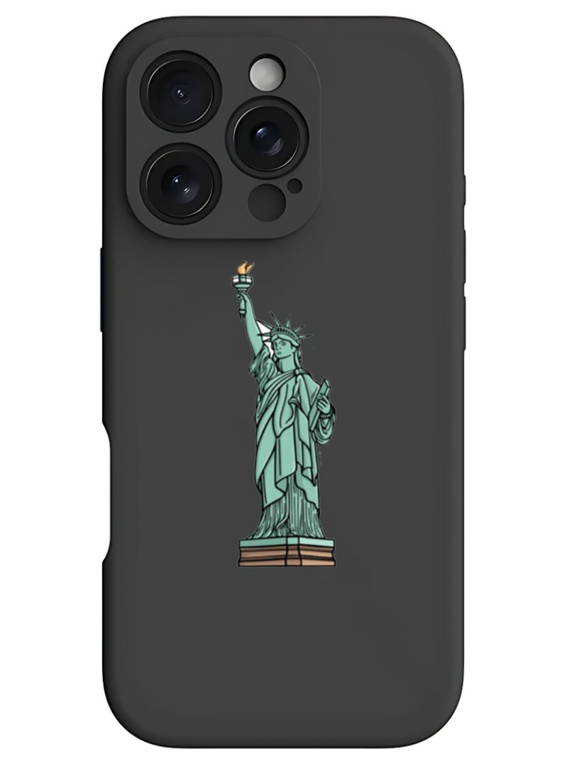 Theodor iPhone 16 Pro Max Black Protective Slim Fit Case Liquid Silicone Cover with Full Body Protection Anti-Scratch Shockproof Case For iPhone - Statue of liberty - Image 1