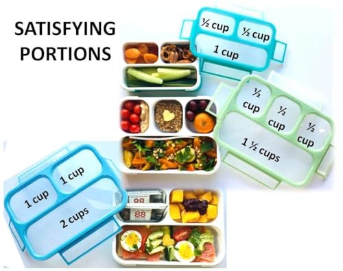kinsho Bento-Box Lunch and Snack Boxes. Family Pack of 4 Meal Planning Portion Containers For Kids, Women, Adults. BPA Free. Utensils, Blue & Green Set (2 large + 2 Mini) - Image 5