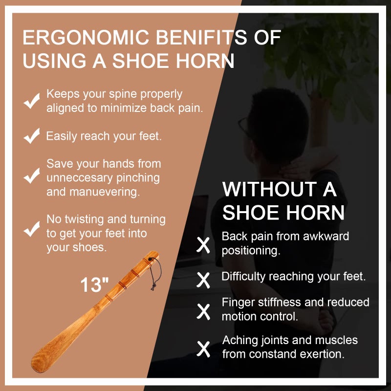 WLMALL Premium Wooden Shoe Horn, 1 PCS Shoehorns Durable, 13" Long Handle Shoe horns, Lazy Shoe Helper Spoons for Seniors, Kids, Pregnancy, Men, Women - Image 3