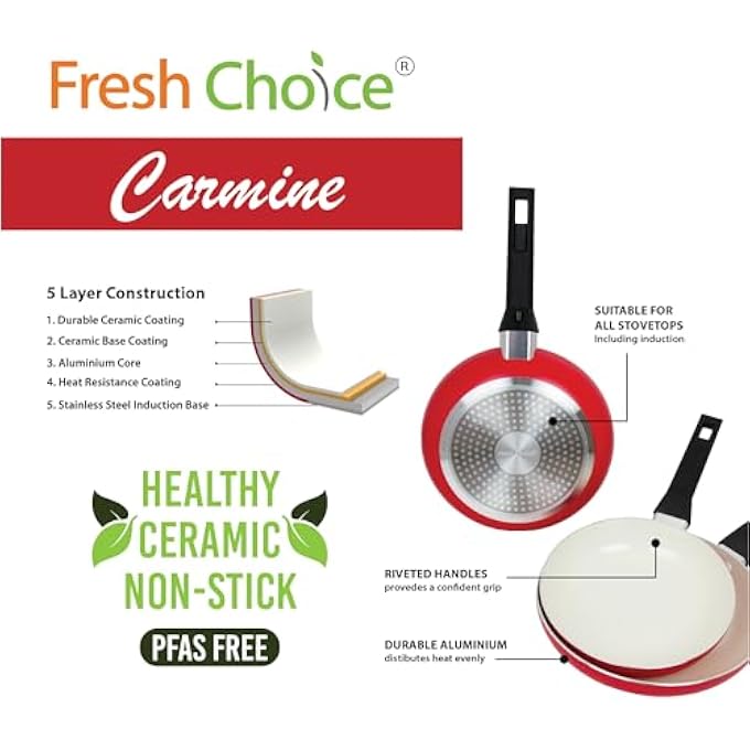 fresh choice Carmine 3Pc Pfas Free Pressed Aluminum Frypan Set - Image 4