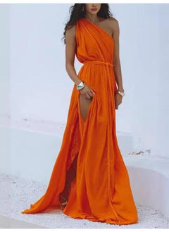 Generic Independent Station Europe And The United States Women's Fashion New Beach Vacation Rope Solid Color Dress Blouse 8045 