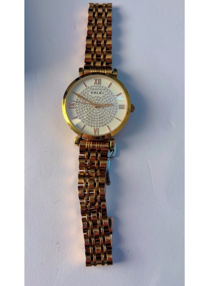 HALEI Luxury Gold Crystal Dial Women’s Analog Watch – Pre-Owned (Like Brand New Condition) - Image 4