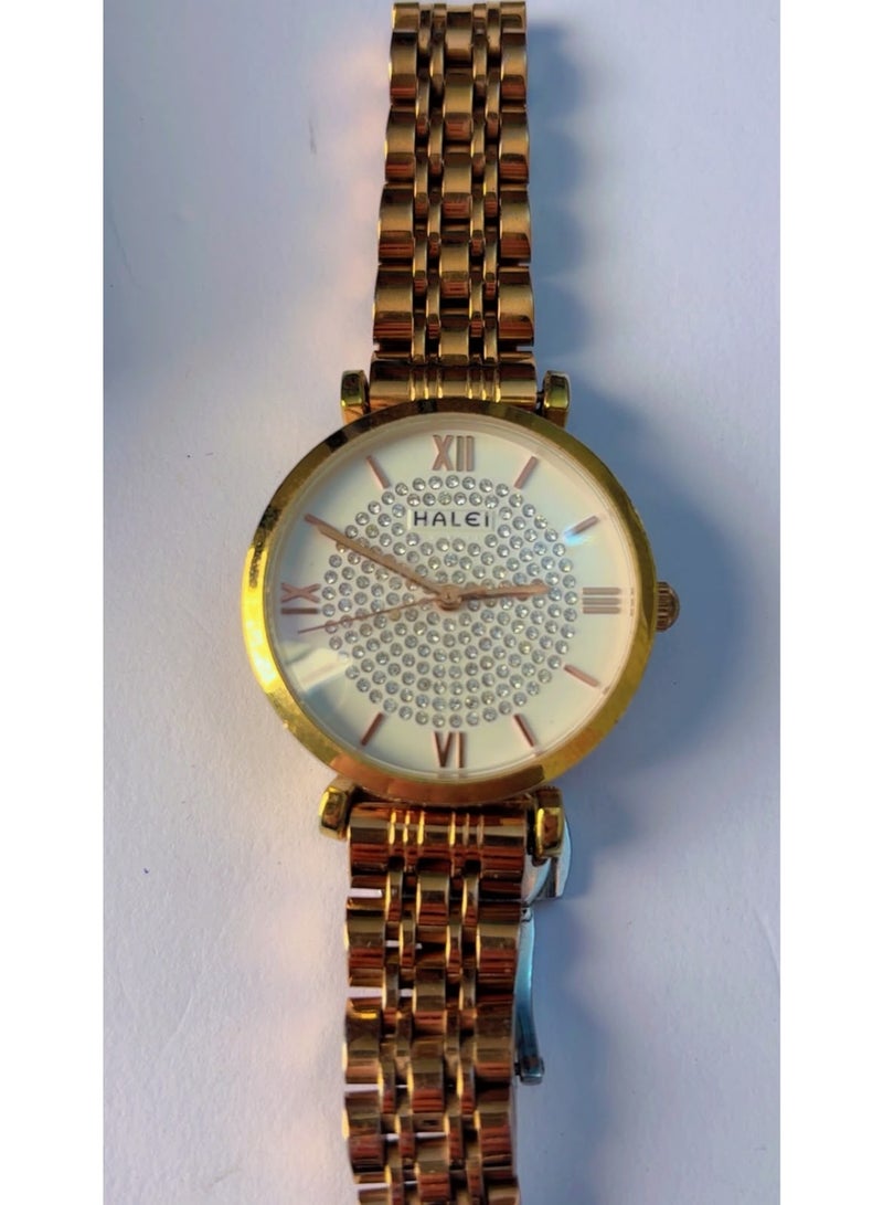 HALEI Luxury Gold Crystal Dial Women’s Analog Watch – Pre-Owned (Like Brand New Condition) - Image 3