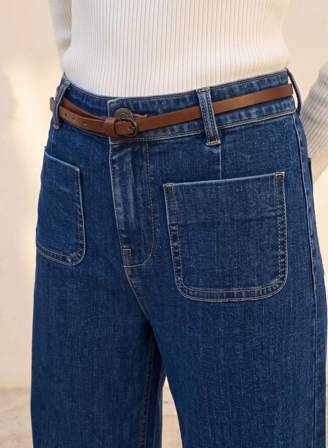 Lee Cooper BLUE Lee Cooper Wide Leg Belted Cotton Jeans for Women | Best Price UAE