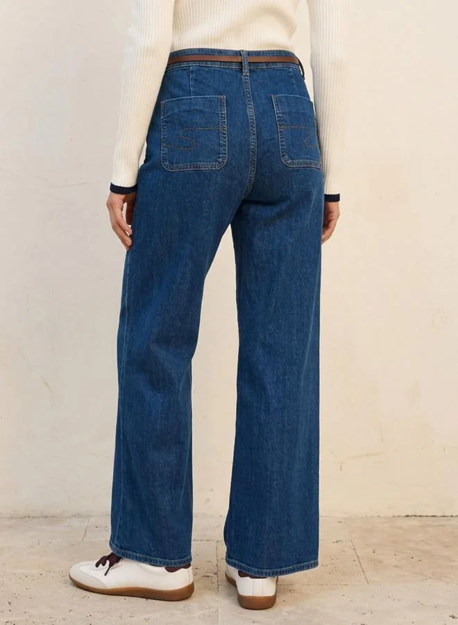 Lee Cooper BLUE Lee Cooper Wide Leg Belted Cotton Jeans for Women | Best Price UAE
