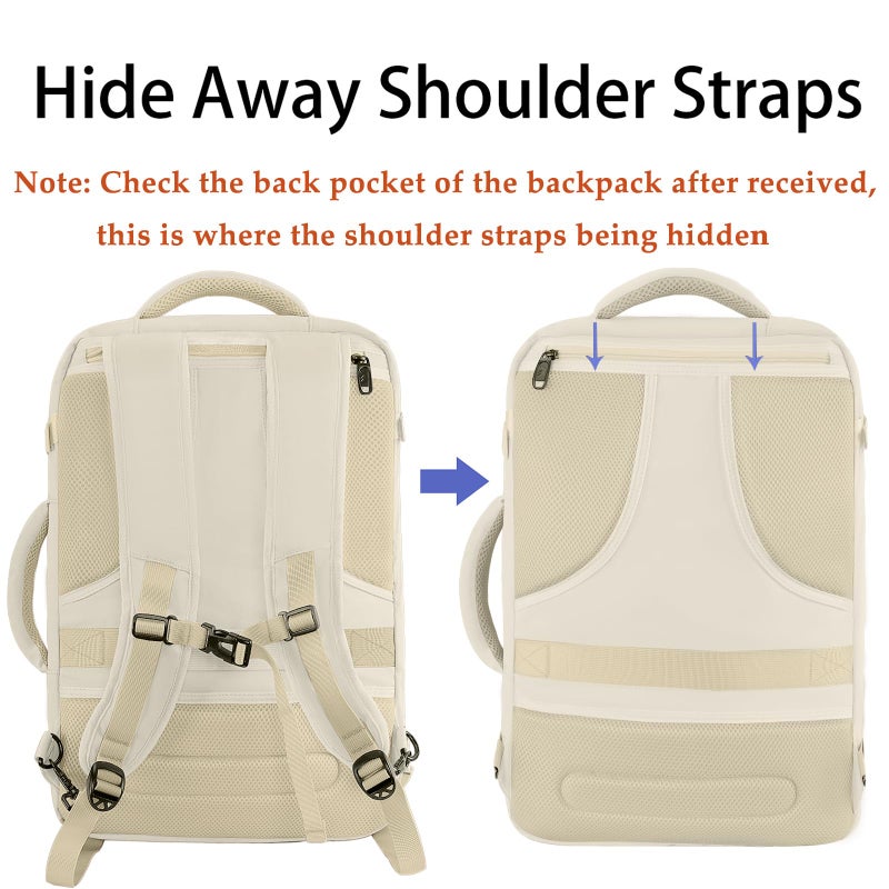 MATEIN Large Backpack for Travel Flight Approved, 45L Carry on Backpack with Padded Shoulder Straps for Adult, Men, Women, Expandable Daypack for Clothes, Travel Essentials, Beige - Image 4