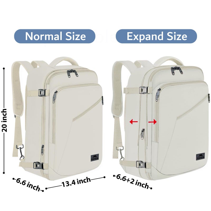 MATEIN Large Backpack for Travel Flight Approved, 45L Carry on Backpack with Padded Shoulder Straps for Adult, Men, Women, Expandable Daypack for Clothes, Travel Essentials, Beige - Image 5