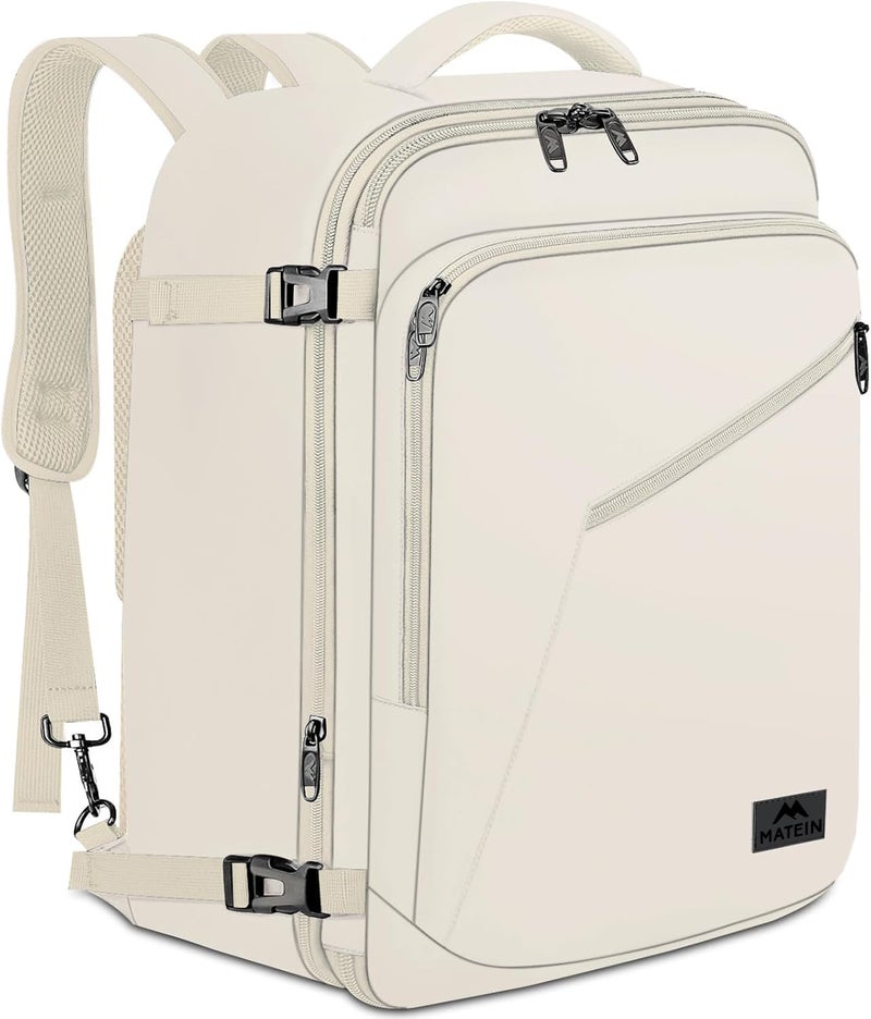 MATEIN Large Backpack for Travel Flight Approved, 45L Carry on Backpack with Padded Shoulder Straps for Adult, Men, Women, Expandable Daypack for Clothes, Travel Essentials, Beige - Image 1
