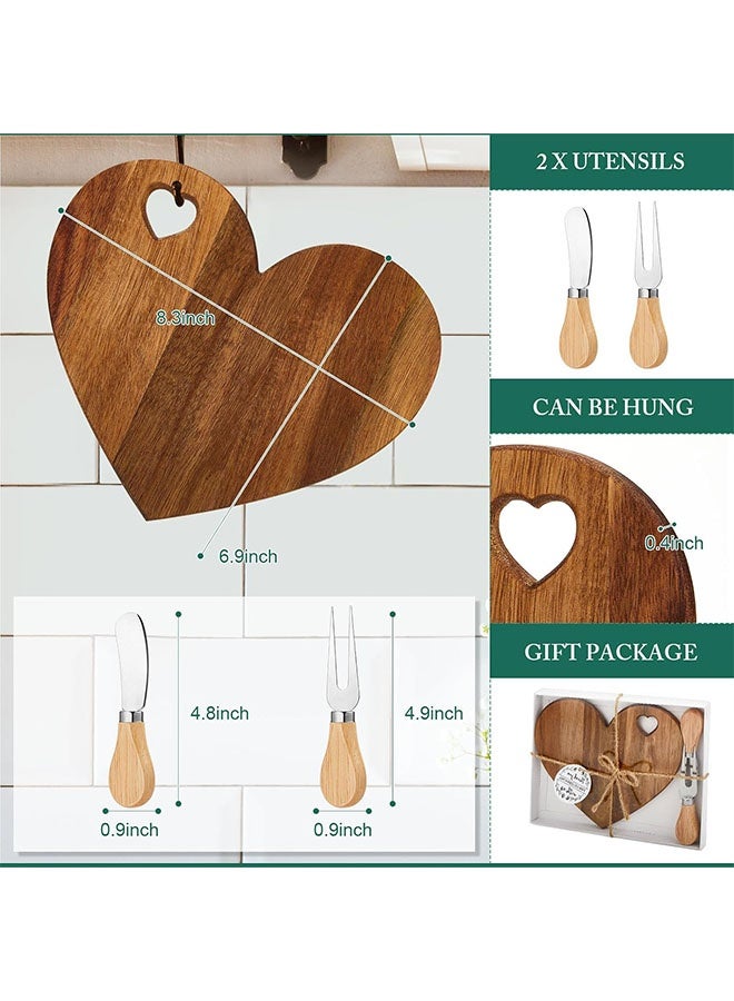 1 Set Favor Heart Cheese Board With Knife, Wood Mini Charcuterie Board Thank You Gift Box For Guest Bridal Baby Shower Prize Wedding Valentines Birthday - Image 2
