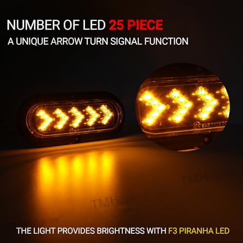 TMH (Pack of 2 6 Inch ARROW 25 LED Surface Mount Oval Clear Lens Amber Light Turn Signal Side Marker Tail LED Indicator Assembly Light for Truck Trailer RV Bus 12V DC - Image 3