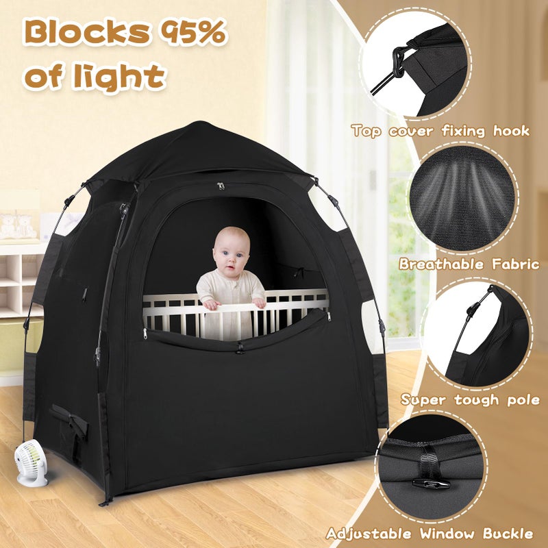 WANRU Pack N Play Blackout Cover Sleep Pod - Baby Sleep Tent 1-Click Set Up Portable, Crib Blackout Canopy Cover Block 95% Light Suitable for Babies and Toddlers - Image 3