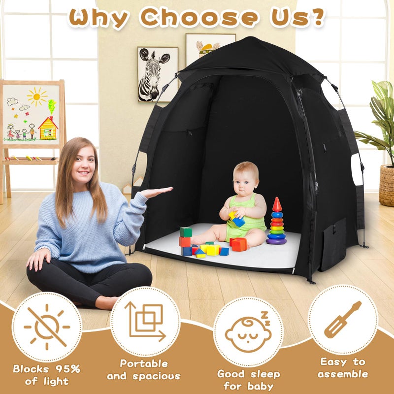 WANRU Pack N Play Blackout Cover Sleep Pod - Baby Sleep Tent 1-Click Set Up Portable, Crib Blackout Canopy Cover Block 95% Light Suitable for Babies and Toddlers - Image 4