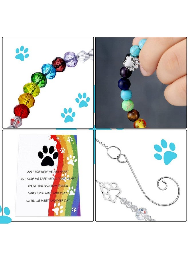 Junkin Junkin 3 Pcs Rainbow Bridge Pet Memorial Set Includes Rainbow Bridge Bracelet with Dog Paw Bead Memorial Crystal Wind Chime Sympathy Poem Card for Women Men Pet Lovers  - Image 3