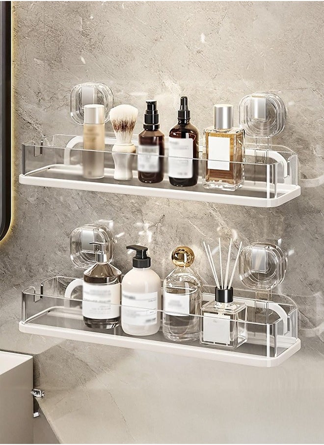 XiuWoo 2 Layers Shower Shelf Racks Bathroom Suction Cup Storage Rack, Bathroom Storage Rack, Wall Mounted Shower Caddy Shelf Shower Caddy,Transparent White  - Image 1