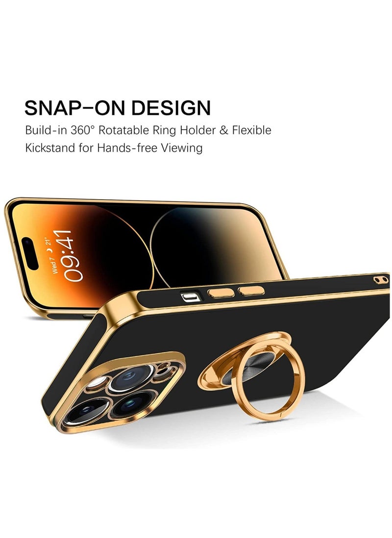 Raxoom 360° Rotation Kickstand Ring Holder Plating Edge Soft Rubber TPU Bumper Slim Flexible Shockproof Protective Phone Case Cover for 6.7 inch iPhone 14 Pro Max 2022, Black - Image 3