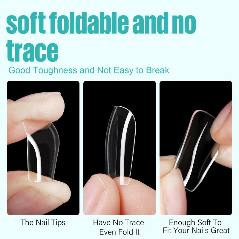TOMICCA Short Square Nail Tips, 504Pcs Clear Press on Nails Square Full Cover Nail Tips Clear False Press on Nails, Soft Tips for Gel Nail Extension DIY Nail Salon 12 Sizes - Image 2