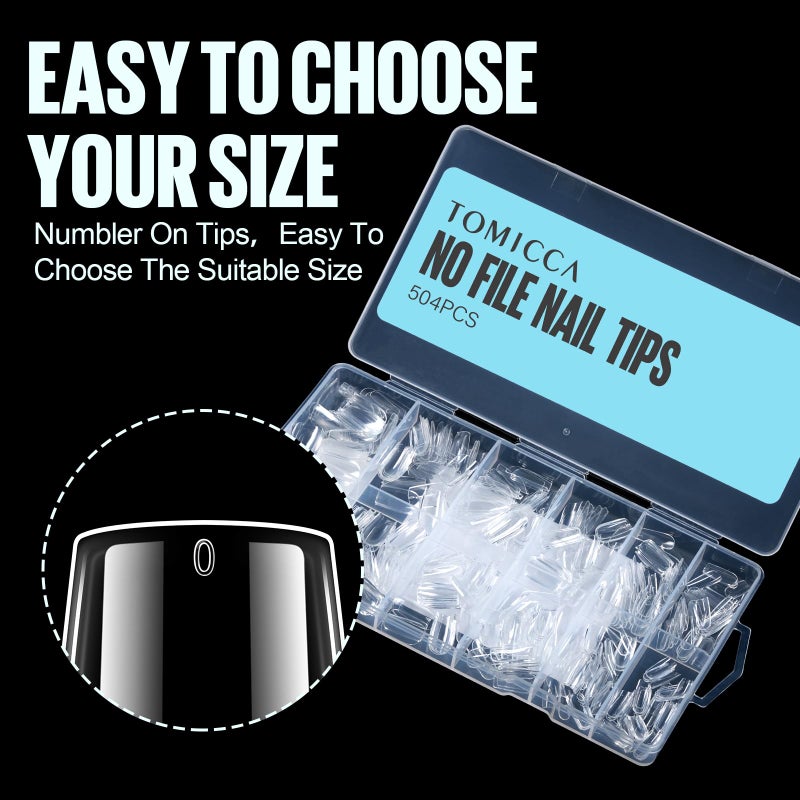 TOMICCA Short Square Nail Tips, 504Pcs Clear Press on Nails Square Full Cover Nail Tips Clear False Press on Nails, Soft Tips for Gel Nail Extension DIY Nail Salon 12 Sizes - Image 4