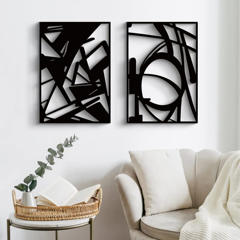Glamativity 4 Pack Black Abstract Metal Wall Art, Minimalist Décor Single Line Art Décor, 3D Textured Sculptures, for Living Room Bedroom Bathroom Study (Black, M Size 16 x 11'') - Image 3