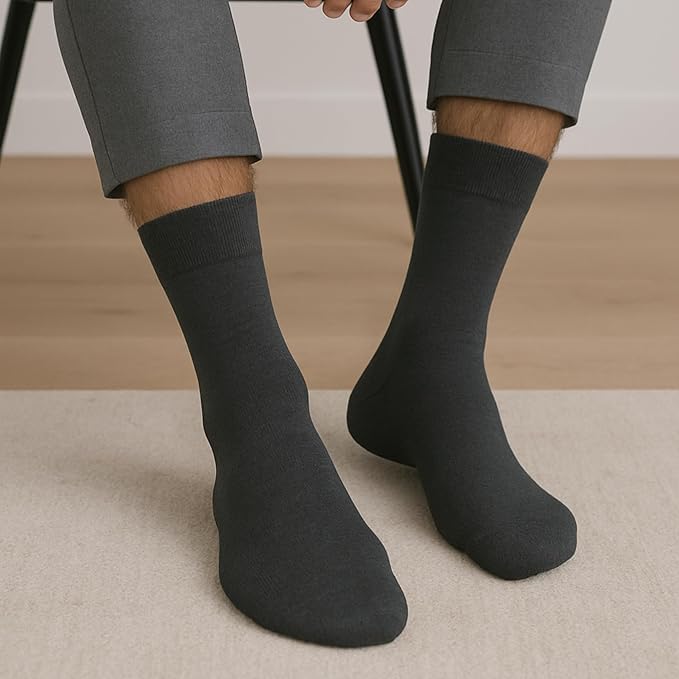 ZIBELL Bamboo Crew Socks for Men, Calf Length, Pack of 5, Breathable Comfort, Formal Socks, Full Length, Odour Free & Cushioned Base, Assorted Colours, 3 times Softer than Regular Socks - Image 5