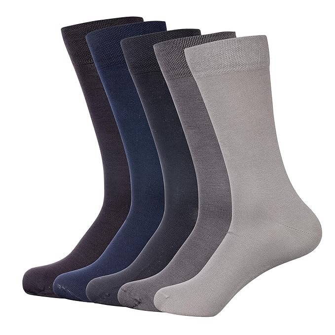 ZIBELL Bamboo Crew Socks for Men, Calf Length, Pack of 5, Breathable Comfort, Formal Socks, Full Length, Odour Free & Cushioned Base, Assorted Colours, 3 times Softer than Regular Socks - Image 1