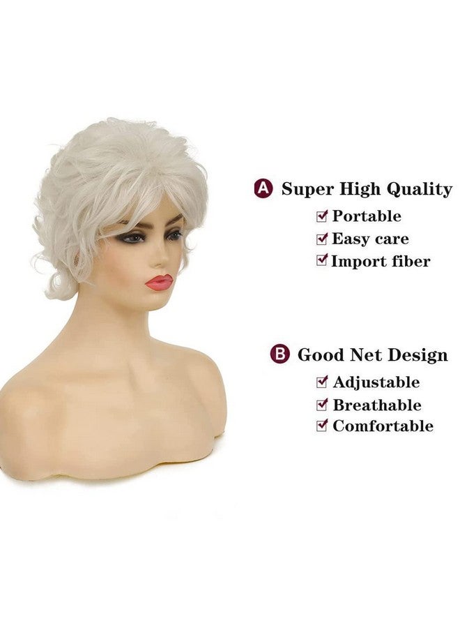 Beweig Short Curly White Wigs for Women Fluffy Natural Looking Synthetic Hair Daily Wigs for Old Ladies - Image 2
