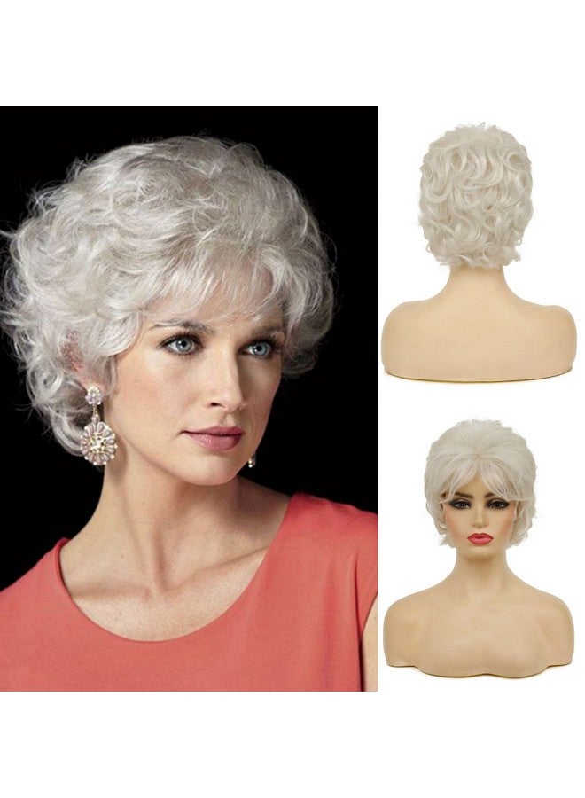 Beweig Short Curly White Wigs for Women Fluffy Natural Looking Synthetic Hair Daily Wigs for Old Ladies - Image 1