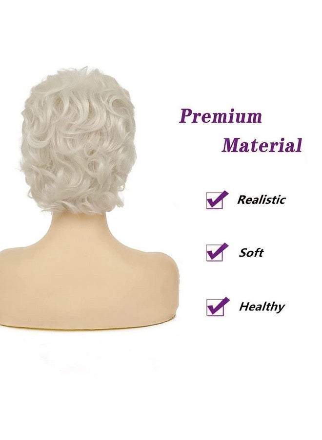 Beweig Short Curly White Wigs for Women Fluffy Natural Looking Synthetic Hair Daily Wigs for Old Ladies - Image 4