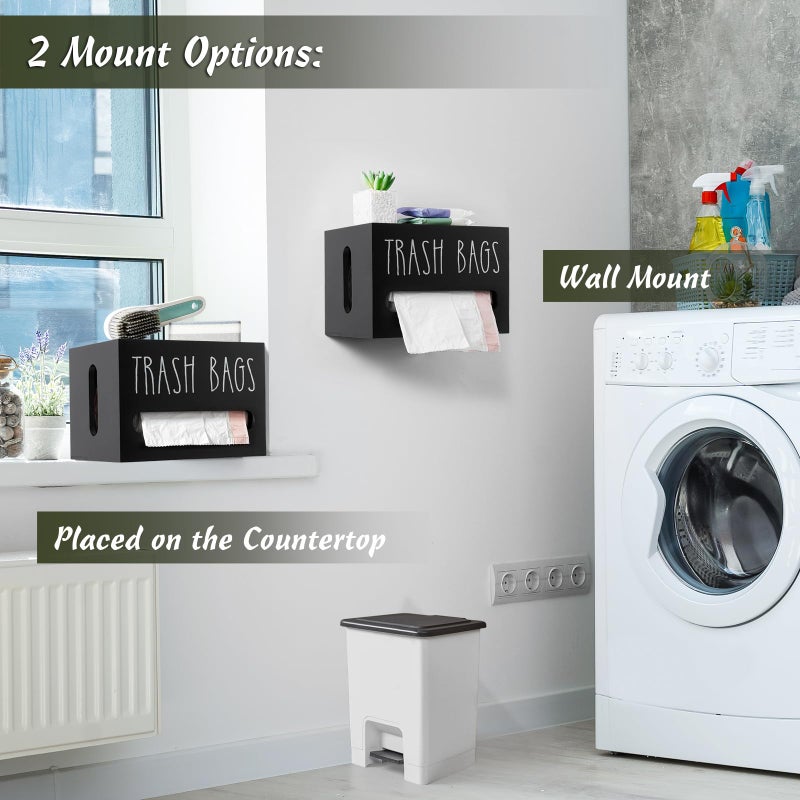 DRASTAR Trash Bag Dispenser, Large Wooden Trash Bag Holder Wall Mount, Black Roll Holder for for 13-gallon Plastic Garbage Bags Dispenser Countertop, Under Kitchen Sink Organization - Image 3
