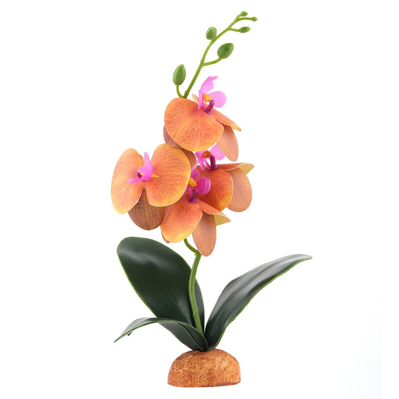 WOLEDOE Artificial Orchids Plants Reptile Terrarium Decor Bearded Dragon Tank Accessories fit Crested Gecko Leopard Lizard Chameleon Tarantula Snake Frog  Yellow