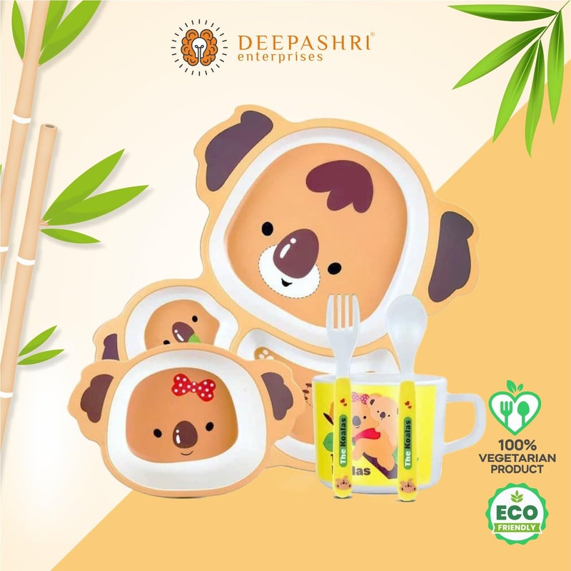 Deepashri™ Kola Shape Bamboo Fiber Cutlery Baby Feeding Plate Dinner Set Children Tableware- 5 Pieces Set - Image 5