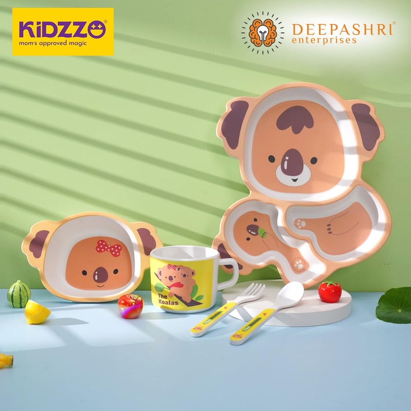 Deepashri™ Kola Shape Bamboo Fiber Cutlery Baby Feeding Plate Dinner Set Children Tableware- 5 Pieces Set - Image 4