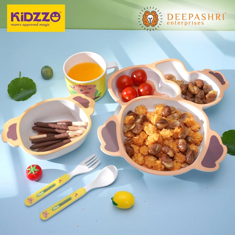 Deepashri™ Kola Shape Bamboo Fiber Cutlery Baby Feeding Plate Dinner Set Children Tableware- 5 Pieces Set - Image 2