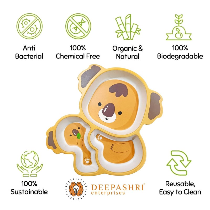 Deepashri™ Kola Shape Bamboo Fiber Cutlery Baby Feeding Plate Dinner Set Children Tableware- 5 Pieces Set - Image 3