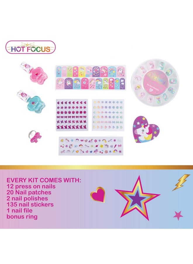 Hot Focus Scented Nail Boutique 168 Piece Unicorn Nail Art Kit Includes Press On Nails Nail Patches Nail Stickers Nail Polishes Nail File And Ring Nontoxic Water Based Peel Off Nail Polish - Image 2