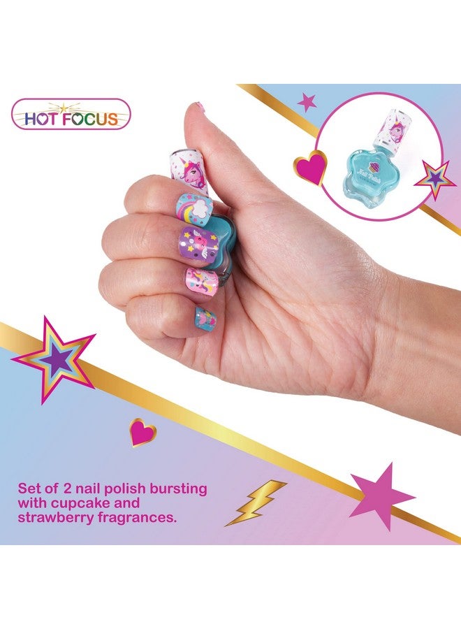 Hot Focus Scented Nail Boutique 168 Piece Unicorn Nail Art Kit Includes Press On Nails Nail Patches Nail Stickers Nail Polishes Nail File And Ring Nontoxic Water Based Peel Off Nail Polish - Image 3