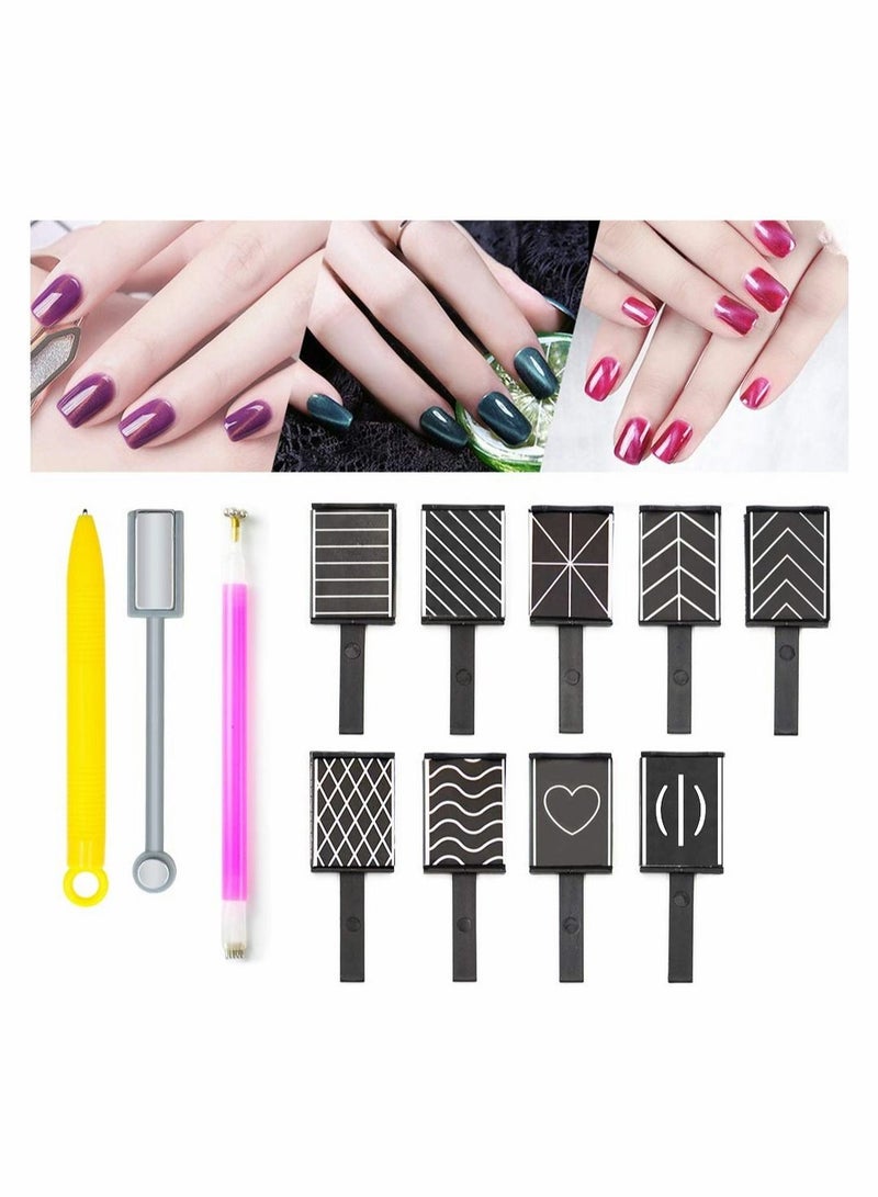 Excefore Nail Magnet Tool, 12 Pieces Magnetic Polish Cat Eye Magnet Stick Super Strong Double-head Magnet Wand Flower Design 3D Nail Art DIY Cat Eye Effect Magnet Plate Manicure Tool - Image 1