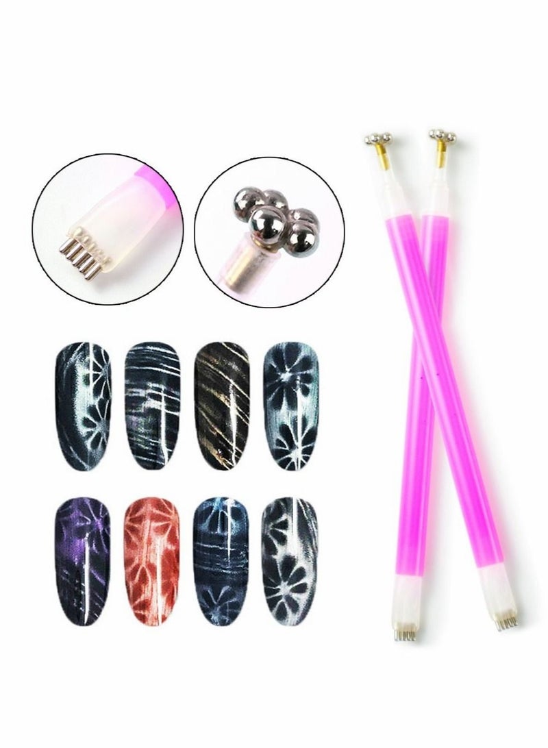 Excefore Nail Magnet Tool, 12 Pieces Magnetic Polish Cat Eye Magnet Stick Super Strong Double-head Magnet Wand Flower Design 3D Nail Art DIY Cat Eye Effect Magnet Plate Manicure Tool - Image 2