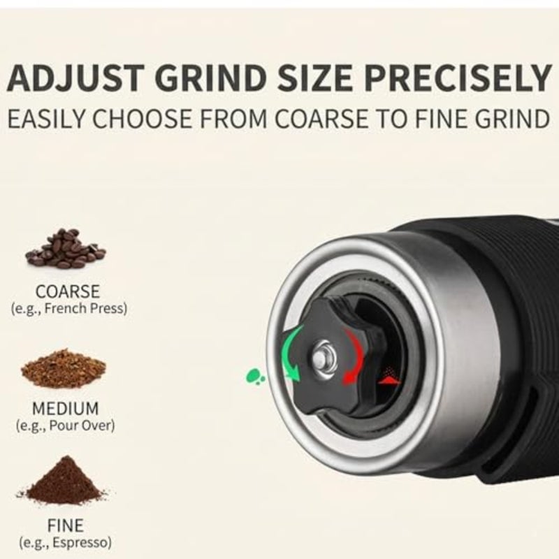 Portable pour over coffee set for home, camping travel: stainless steel V60 grinder and brewer, black finish, precision grind control and integrated digital scale - Image 4